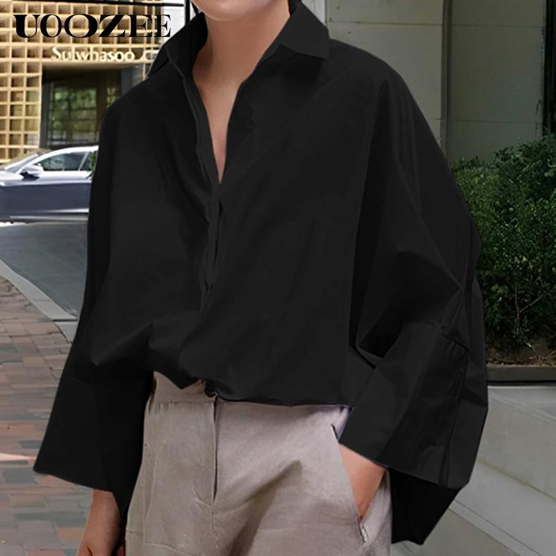 Women's  Loose Oversized Fit Multi-Colored Lapel Shirt Tops for all seasons loose and simple Polyester oversized versatile commuting suitable for a variety of occasions Collared Longsleeves cute fall outfits going tops office outfits  Chic  Casual