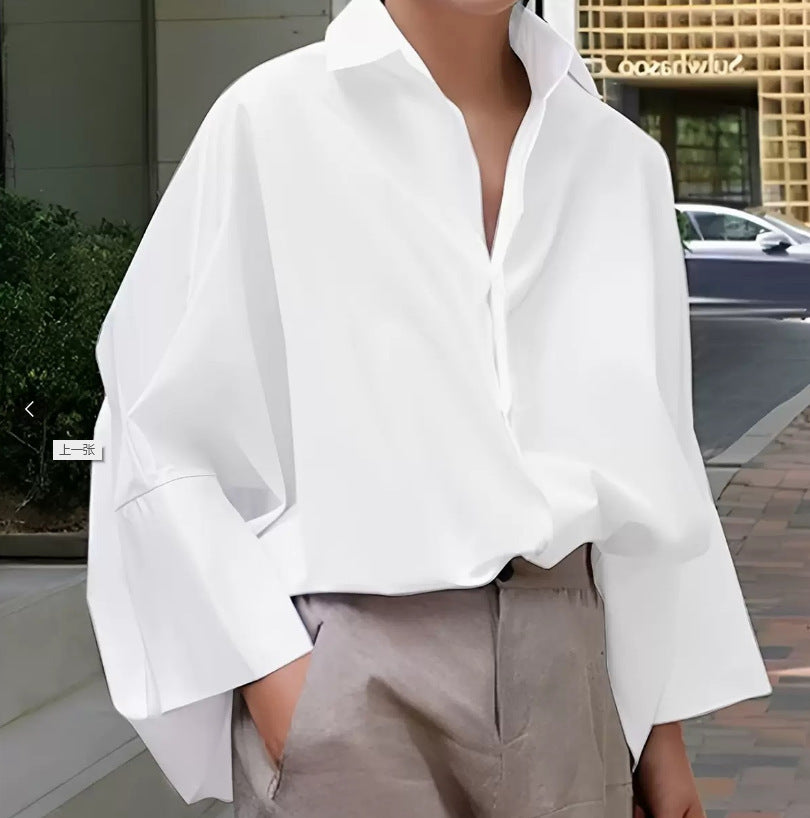 Women's  Loose Oversized Fit Multi-Colored Lapel Shirt Tops for all seasons loose and simple Polyester oversized versatile commuting suitable for a variety of occasions Collared Longsleeves cute fall outfits going tops office outfits  Chic  Casual