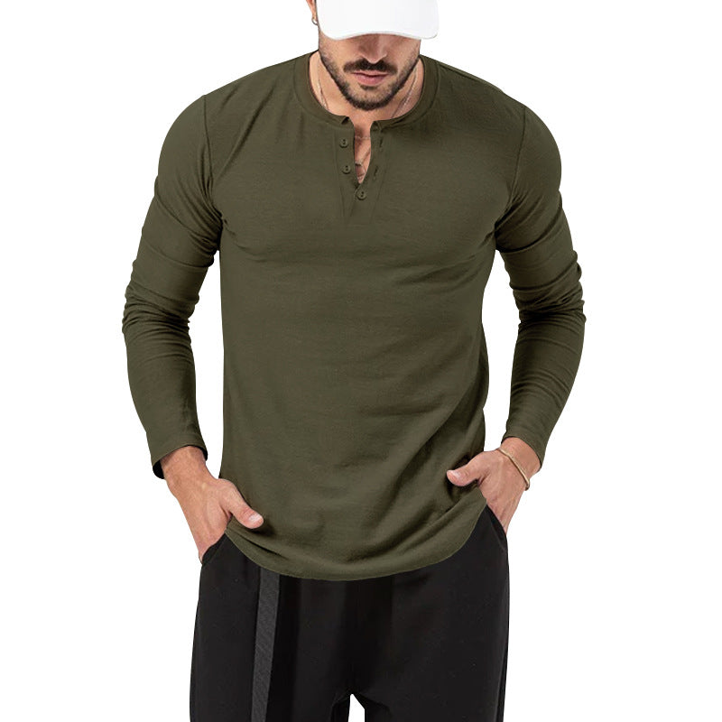 Mens 2026 Fall Fashion Casual Henley Shirt Long Sleeve T-Shirt Slim Fitted Shirts Curved Hem for Athletic Gym Workout