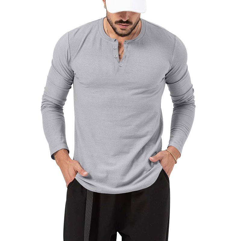 Mens 2026 Fall Fashion Casual Henley Shirt Long Sleeve T-Shirt Slim Fitted Shirts Curved Hem for Athletic Gym Workout