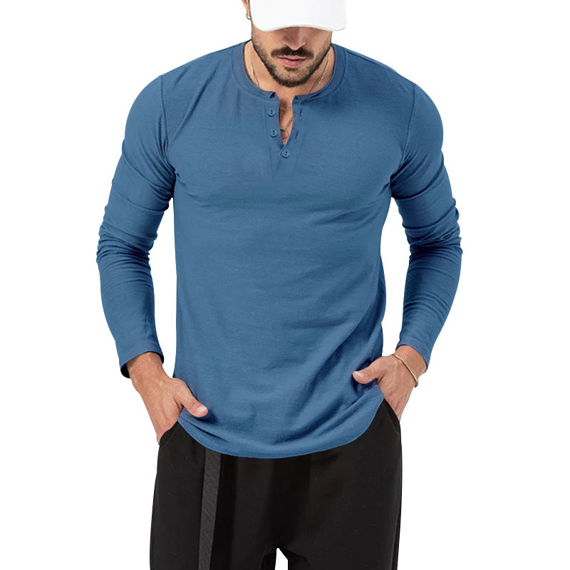 Mens 2026 Fall Fashion Casual Henley Shirt Long Sleeve T-Shirt Slim Fitted Shirts Curved Hem for Athletic Gym Workout