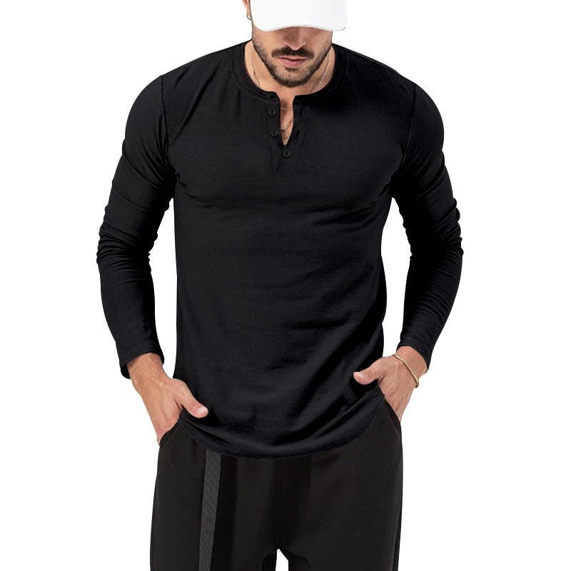 Mens 2026 Fall Fashion Casual Henley Shirt Long Sleeve T-Shirt Slim Fitted Shirts Curved Hem for Athletic Gym Workout