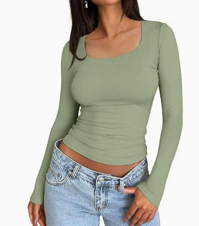 Women's 3 Pack Long Sleeve Crop Tops Slim Fit Y2K Fashion Basic Layering Shirts Haze Blue White Black Minimalist Casual Korean Style Everyday Womenswear Short