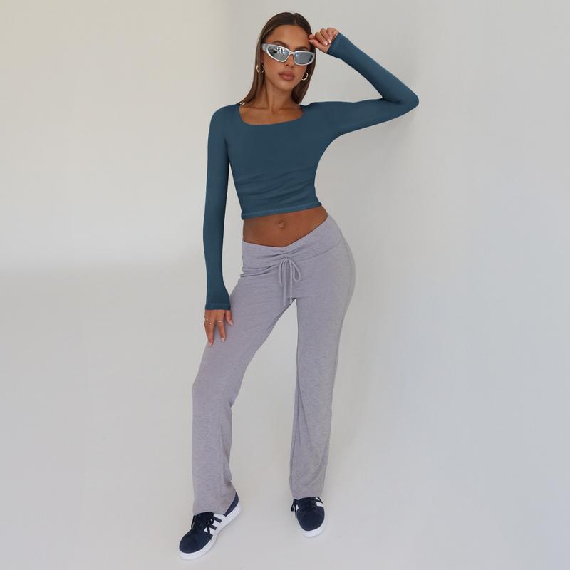 Women's 3 Pack Long Sleeve Crop Tops Slim Fit Y2K Fashion Basic Layering Shirts Haze Blue White Black Minimalist Casual Korean Style Everyday Womenswear Short