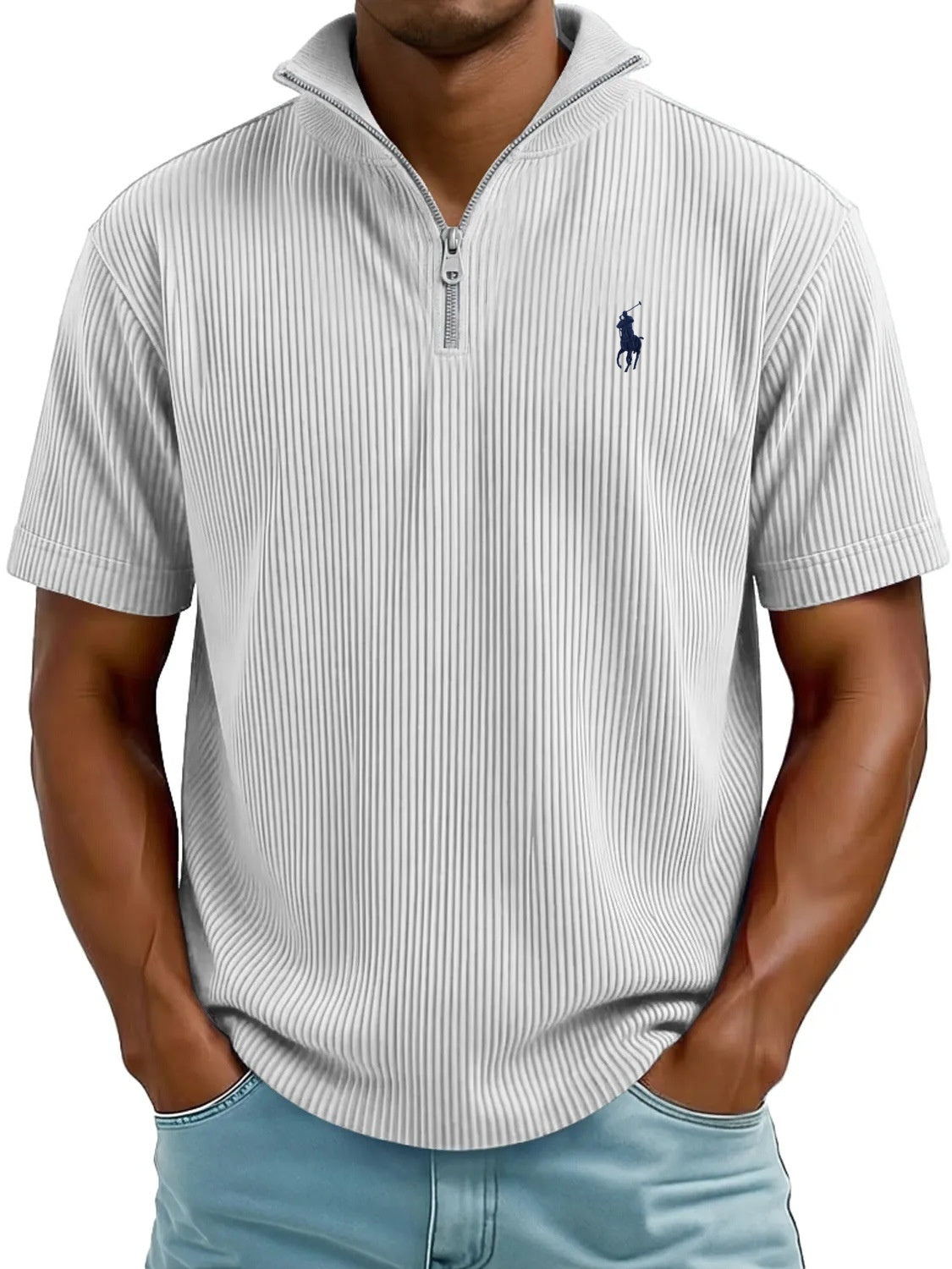 Ribbed Quarter-Zip Polo Shirt