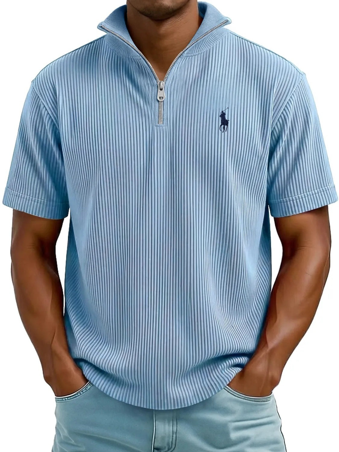 Ribbed Quarter-Zip Polo Shirt