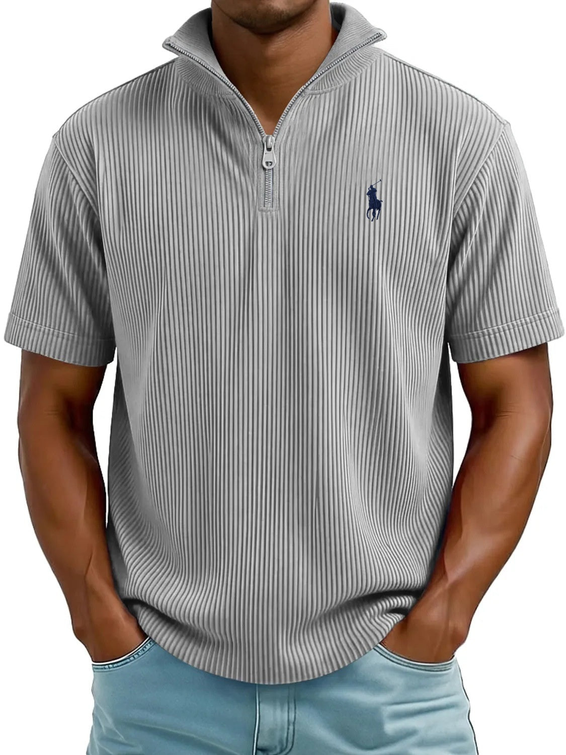Ribbed Quarter-Zip Polo Shirt
