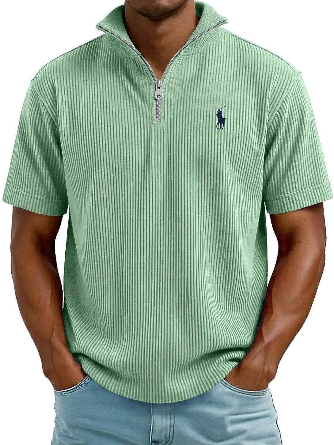 Ribbed Quarter-Zip Polo Shirt