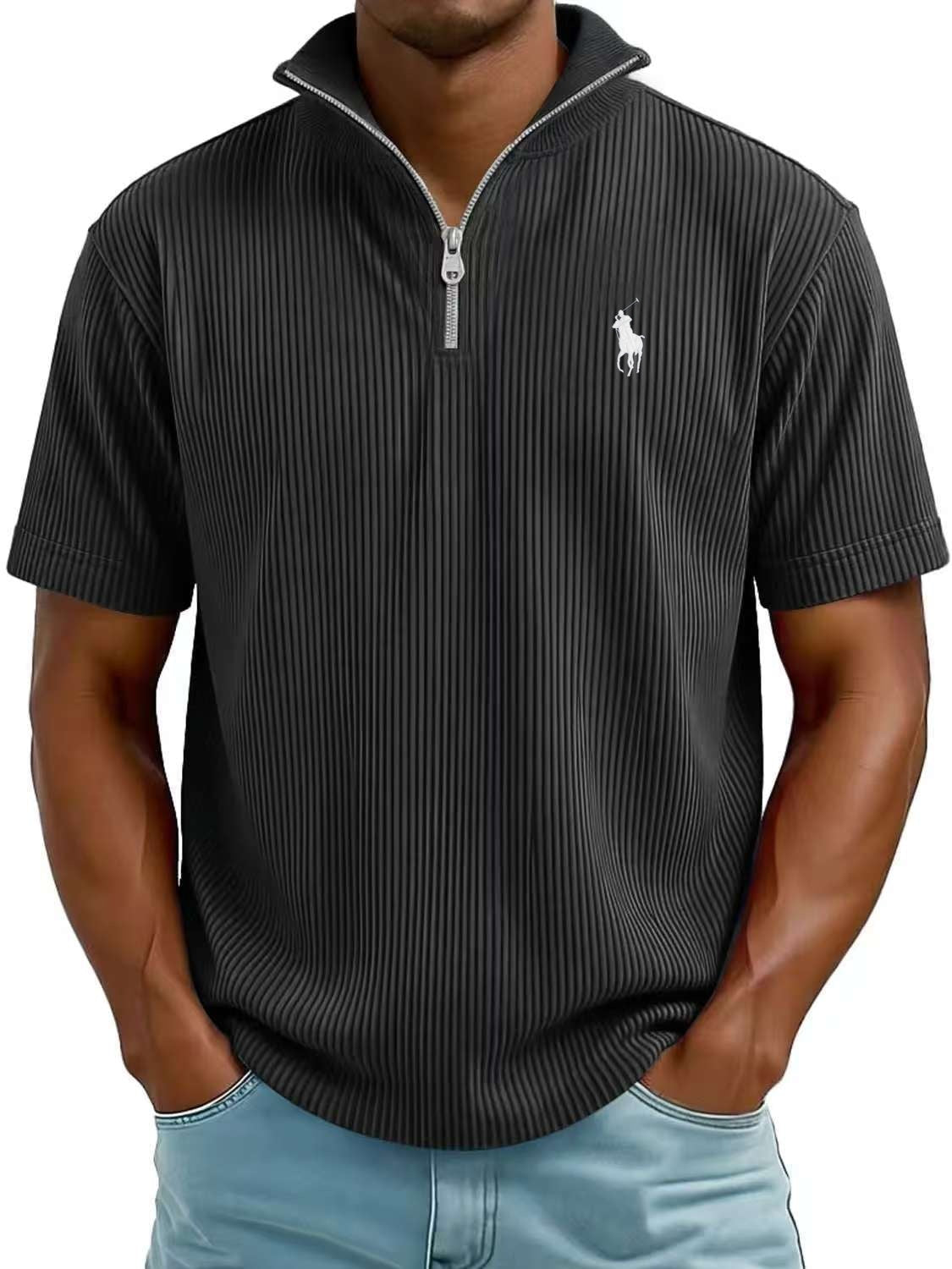 Ribbed Quarter-Zip Polo Shirt