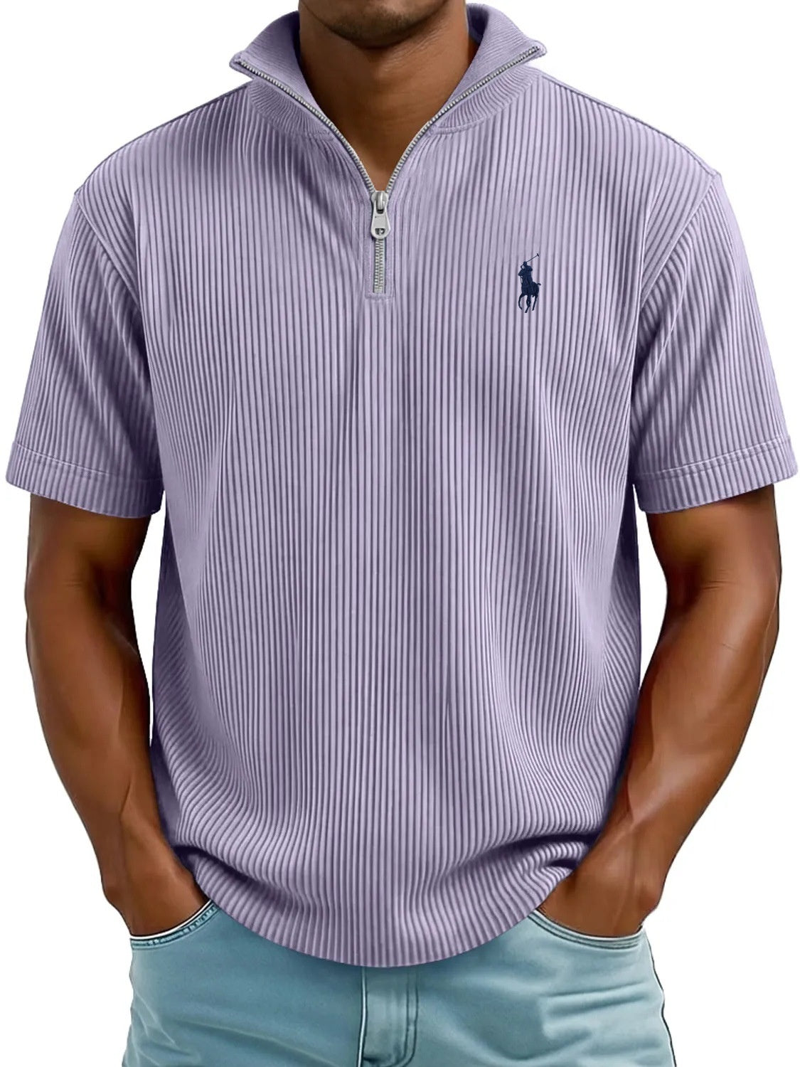Ribbed Quarter-Zip Polo Shirt