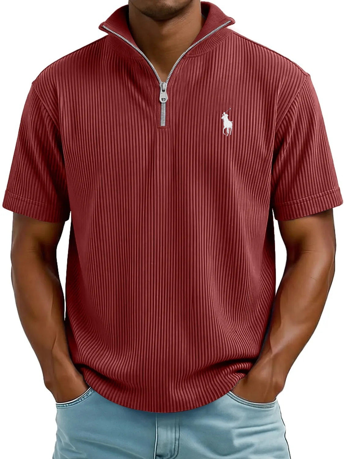 Ribbed Quarter-Zip Polo Shirt