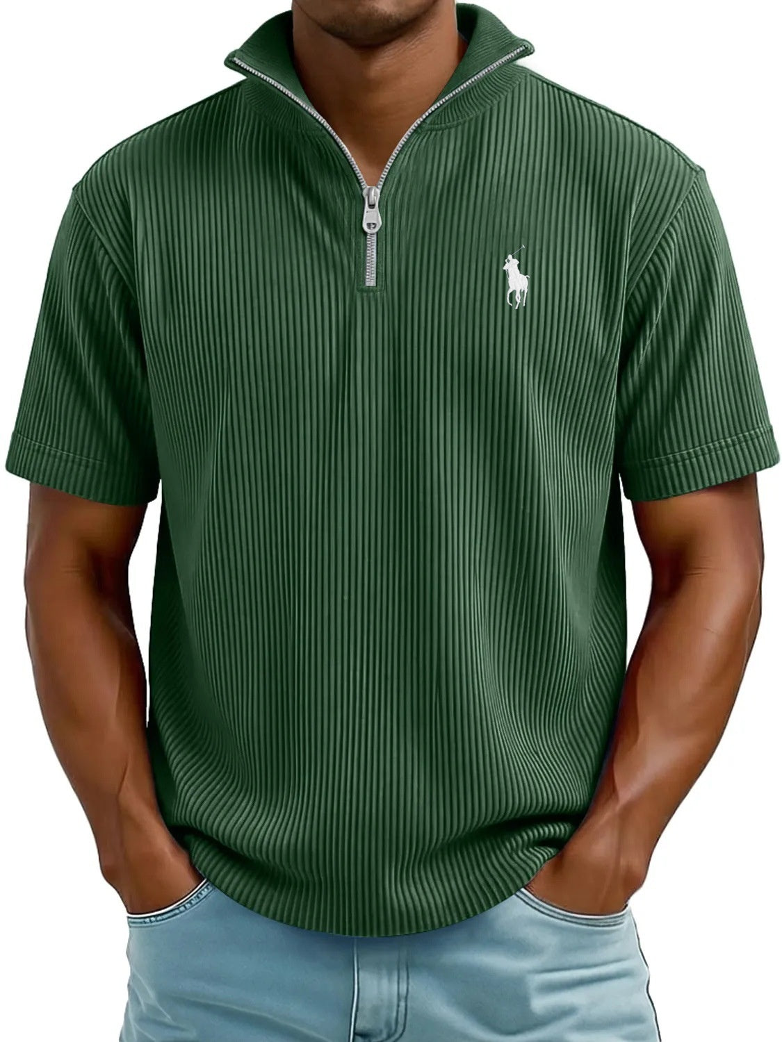 Ribbed Quarter-Zip Polo Shirt